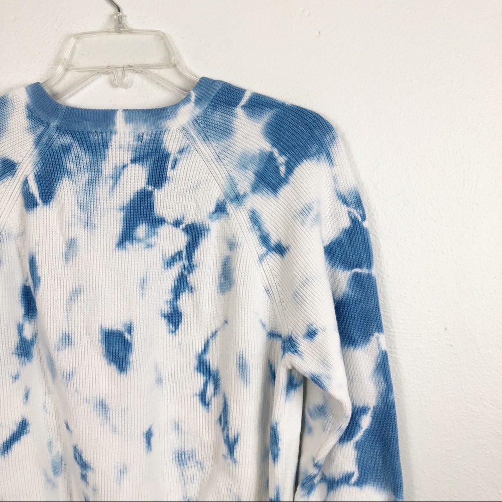 Aqua Cloud Tie Dye Long Sleeve Ribbed Crewneck Sweater - Picture 7 of 8